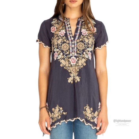 Johnny Was Tops - Johnny Was Gray Talum Embroidered Tunic XS EUC